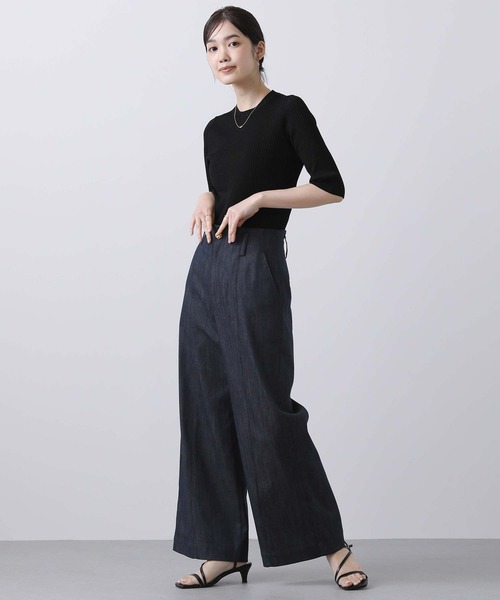 Gready Brilliant（グレディブリリアン）の「Ｒｙ混リブクルー半袖ニット（ニット/セーター・レディース・ブラック/オフホワイト・38）」の15枚目の写真