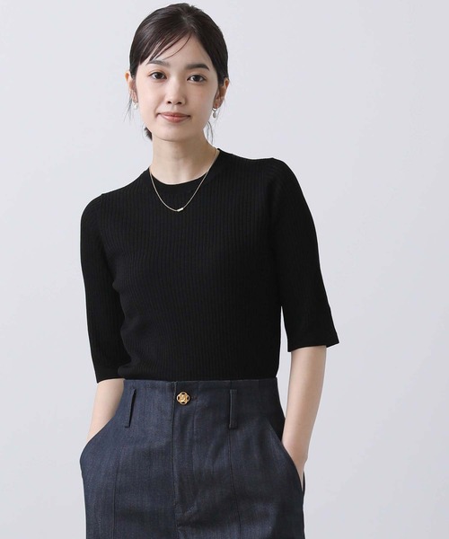 Gready Brilliant（グレディブリリアン）の「Ｒｙ混リブクルー半袖ニット（ニット/セーター・レディース・ブラック/オフホワイト・38）」の19枚目の写真