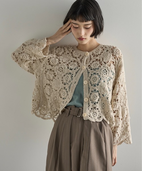 THE YOn（ザヨン）の「トーションレースカーディガン（カーディガン/ボレロ・レディース・ナチュラル/ブラック・FREE）」の4枚目の写真
