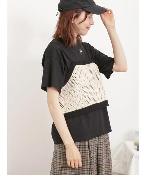 Samansa Mos2（サマンサ モスモス）の「透かしパッチワーク風前後2WAYキャミビスチェ（キャミソール・レディース・ブラック/グレー/キナリ・F）」の8枚目の写真