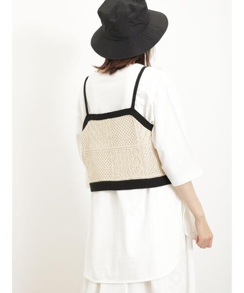 Samansa Mos2（サマンサ モスモス）の「透かしパッチワーク風前後2WAYキャミビスチェ（キャミソール・レディース・ブラック/グレー/キナリ・F）」の12枚目の写真