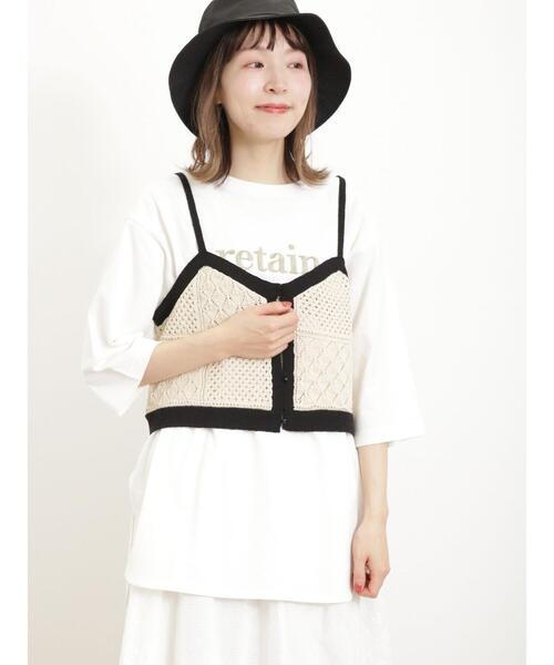 Samansa Mos2（サマンサ モスモス）の「透かしパッチワーク風前後2WAYキャミビスチェ（キャミソール・レディース・ブラック/グレー/キナリ・F）」の13枚目の写真