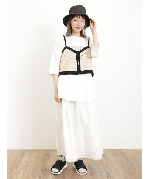 Samansa Mos2（サマンサ モスモス）の「透かしパッチワーク風前後2WAYキャミビスチェ（キャミソール・レディース・ブラック/グレー/キナリ・F）」の15枚目の写真