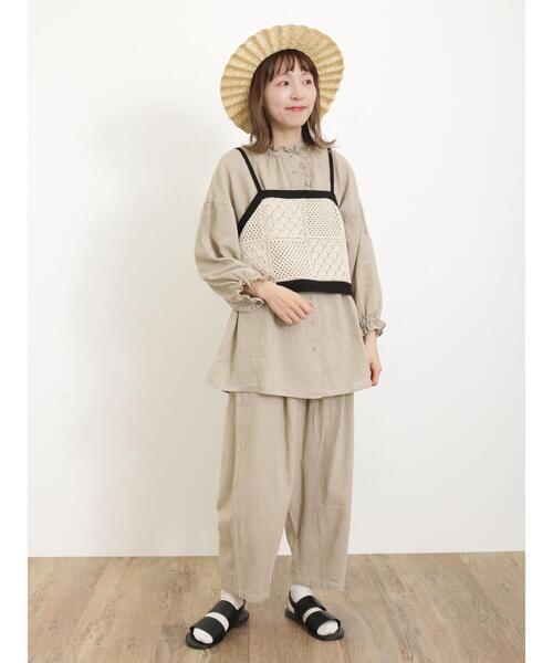 Samansa Mos2（サマンサ モスモス）の「透かしパッチワーク風前後2WAYキャミビスチェ（キャミソール・レディース・ブラック/グレー/キナリ・F）」の16枚目の写真