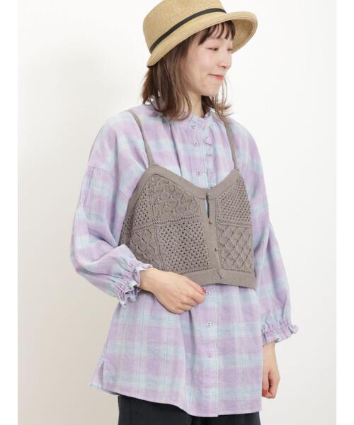 Samansa Mos2（サマンサ モスモス）の「透かしパッチワーク風前後2WAYキャミビスチェ（キャミソール・レディース・ブラック/グレー/キナリ・F）」の19枚目の写真