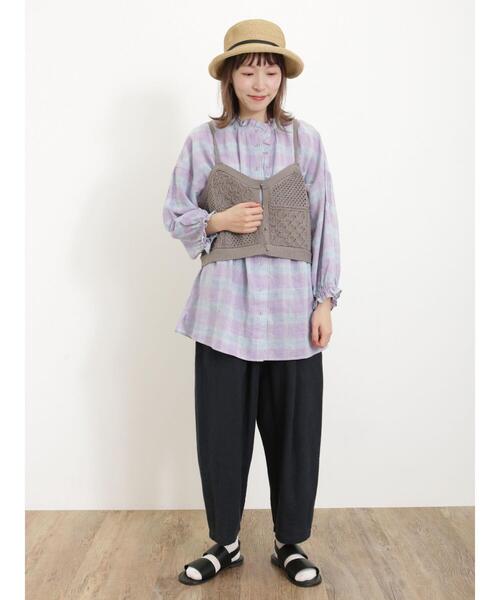 Samansa Mos2（サマンサ モスモス）の「透かしパッチワーク風前後2WAYキャミビスチェ（キャミソール・レディース・ブラック/グレー/キナリ・F）」の21枚目の写真