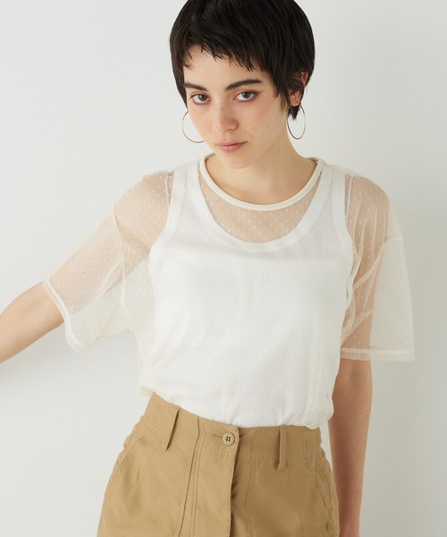 THE PAUSE(ザ ポーズ)の「【THE PAUSE】ドットチュールTシャツ(Tシャツ/カットソー・レディース・ブラック/ホワイト系その他・FREE)」の2枚目の写真
