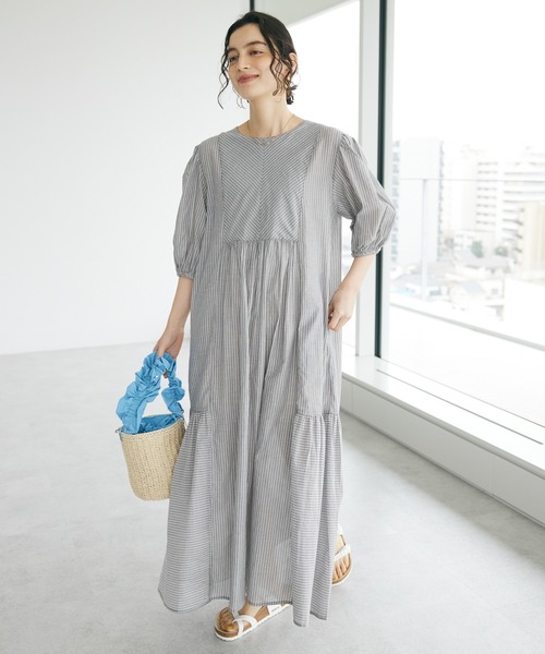 CRAFT STANDARD BOUTIQUE(クラフトスタンダードブティック)の「インド綿パフスリーブギャザーワンピース(ワンピース・レディース・グレー系その他2/パープル/ブルー系その他6/ブラック・FREE)」の3枚目の写真