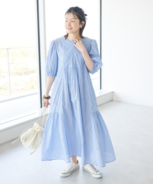 CRAFT STANDARD BOUTIQUE(クラフトスタンダードブティック)の「インド綿パフスリーブギャザーワンピース(ワンピース・レディース・グレー系その他2/パープル/ブルー系その他6/ブラック・FREE)」の4枚目の写真