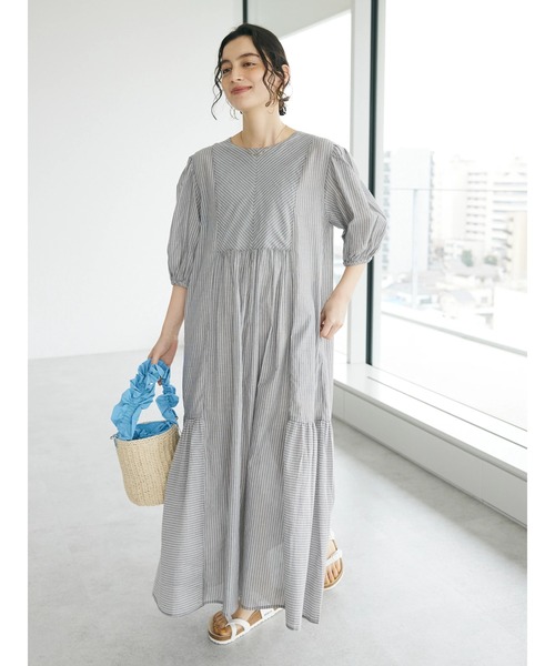 CRAFT STANDARD BOUTIQUE(クラフトスタンダードブティック)の「インド綿パフスリーブギャザーワンピース(ワンピース・レディース・グレー系その他2/パープル/ブルー系その他6/ブラック・FREE)」の8枚目の写真