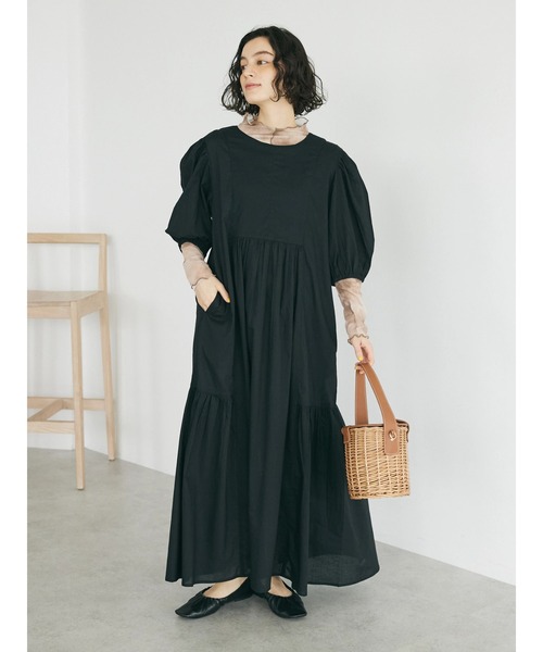 CRAFT STANDARD BOUTIQUE(クラフトスタンダードブティック)の「インド綿パフスリーブギャザーワンピース(ワンピース・レディース・グレー系その他2/パープル/ブルー系その他6/ブラック・FREE)」の10枚目の写真