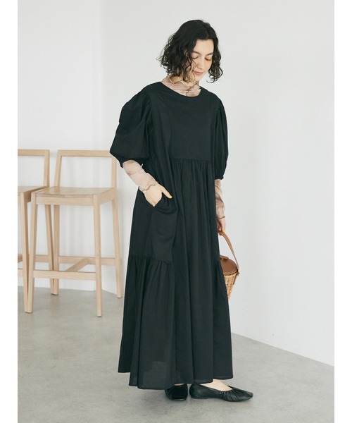 CRAFT STANDARD BOUTIQUE(クラフトスタンダードブティック)の「インド綿パフスリーブギャザーワンピース(ワンピース・レディース・グレー系その他2/パープル/ブルー系その他6/ブラック・FREE)」の11枚目の写真