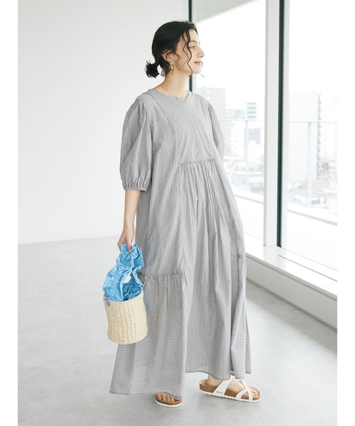 CRAFT STANDARD BOUTIQUE(クラフトスタンダードブティック)の「インド綿パフスリーブギャザーワンピース(ワンピース・レディース・グレー系その他2/パープル/ブルー系その他6/ブラック・FREE)」の20枚目の写真