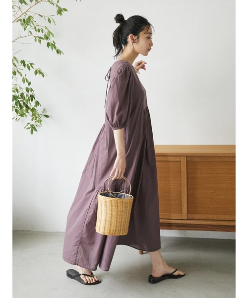 handmadeインド綿エスニックギャザーワンピースfree五分袖 handmadeインド綿エスニックギャザーワンピースfree五分袖