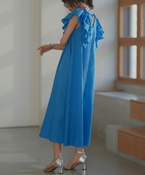 RUIRUE BOUTIQUE(ルイルエブティック)の「洗えるショルダーフリルAラインリラクシーロング丈ワンピース リゾート(ワンピース・レディース・ピンク/ベージュ/ブラック/ブルー・LL/L/M/S)」の6枚目の写真