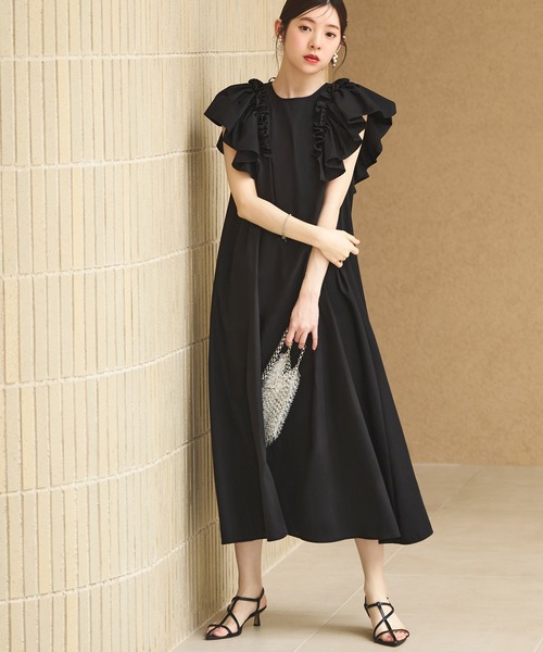 RUIRUE BOUTIQUE(ルイルエブティック)の「洗えるショルダーフリルAラインリラクシーロング丈ワンピース リゾート(ワンピース・レディース・ピンク/ベージュ/ブラック/ブルー・LL/L/M/S)」の7枚目の写真