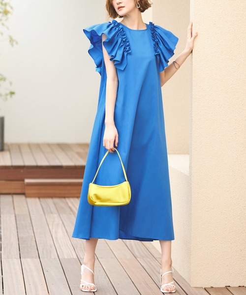 RUIRUE BOUTIQUE(ルイルエブティック)の「洗えるショルダーフリルAラインリラクシーロング丈ワンピース リゾート(ワンピース・レディース・ピンク/ベージュ/ブラック/ブルー・LL/L/M/S)」の12枚目の写真