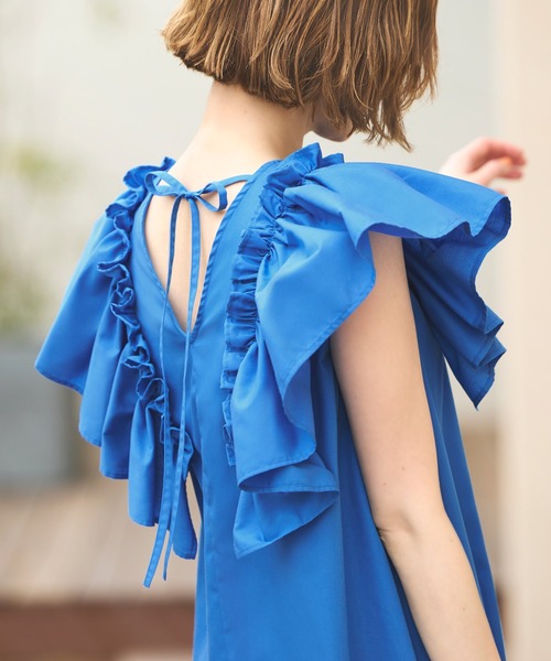 RUIRUE BOUTIQUE(ルイルエブティック)の「洗えるショルダーフリルAラインリラクシーロング丈ワンピース リゾート(ワンピース・レディース・ピンク/ベージュ/ブラック/ブルー・LL/L/M/S)」の13枚目の写真