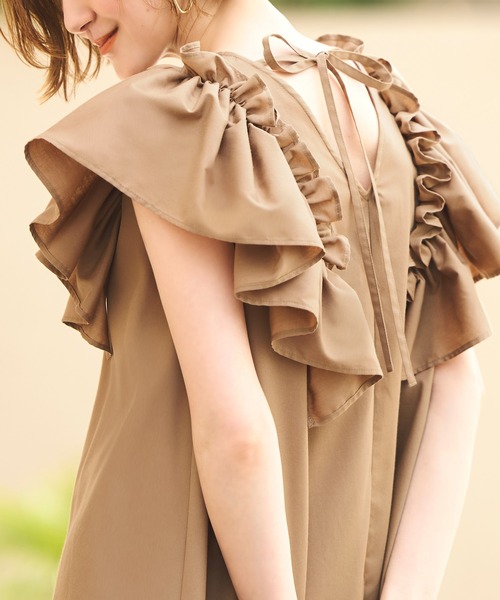 RUIRUE BOUTIQUE(ルイルエブティック)の「洗えるショルダーフリルAラインリラクシーロング丈ワンピース リゾート(ワンピース・レディース・ピンク/ベージュ/ブラック/ブルー・LL/L/M/S)」の19枚目の写真