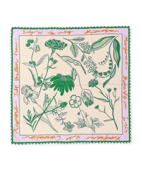 manipuri(マニプリ)の「manipuri FLOWER シルクスカーフ(バンダナ/スカーフ・レディース・イエロー系その他2/ライトパープル・FREE)」の1枚目の写真