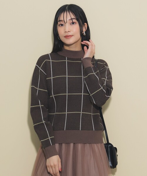 ニット セーター BEAMS HEART / ハイネック チェック プルオーバー レディース BEAMS HEART ニット セーター / ハイネックチェック ニットプル