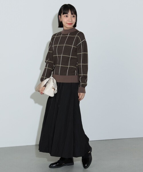 ニット セーター BEAMS HEART / ハイネックチェック ニットプルオーバー レディース BEAMS HEART ニット セーター / ハイネックチェック ニットプル