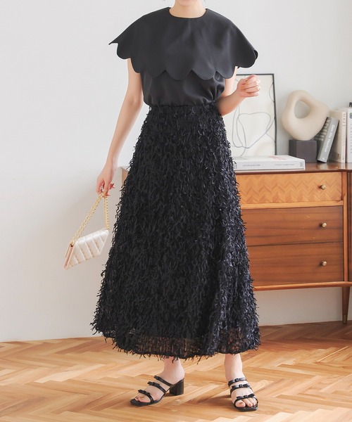 AD2019 20SS archive ロゴフリンジスカート 黒 刺繍 AD2019 20SS archive ロゴフリンジスカート 黒 刺繍