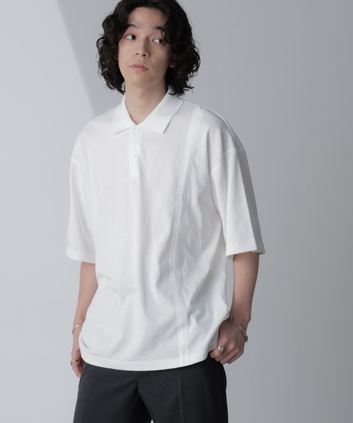 NANO universe（ナノユニバース）の「切り替えビッグポロシャツ 半袖（ポロシャツ・メンズ・ホワイト/ネイビー/グリーン/スミクロ・M/L）」の2枚目の写真