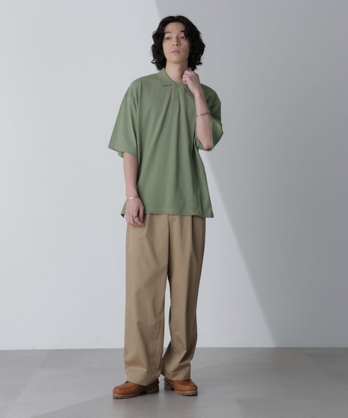 NANO universe（ナノユニバース）の「切り替えビッグポロシャツ 半袖（ポロシャツ・メンズ・ホワイト/ネイビー/グリーン/スミクロ・M/L）」の8枚目の写真