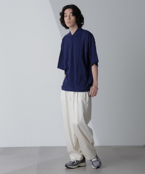 NANO universe（ナノユニバース）の「切り替えビッグポロシャツ 半袖（ポロシャツ・メンズ・ホワイト/ネイビー/グリーン/スミクロ・M/L）」の13枚目の写真