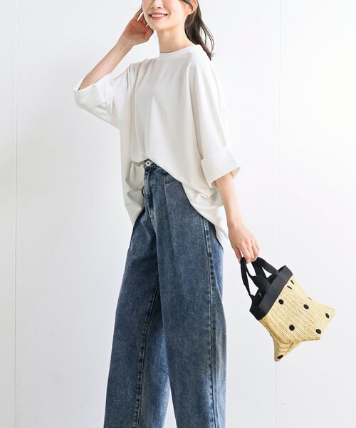rps（アールピーエス）の「ターンバックスリーブワイド７分袖プルオーバー（Tシャツ/カットソー・レディース・グレイッシュブルー/オフホワイト/ブラック・フリー）」の5枚目の写真