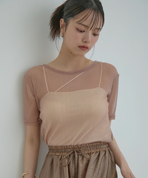 セール】【洗える】シアーラメレイヤードTシャツ（Tシャツ