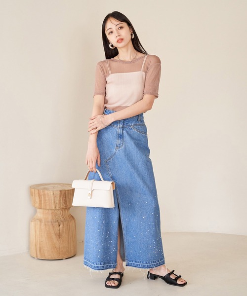 VIS(ビス)の「【洗える】シアーラメレイヤードTシャツ(Tシャツ/カットソー・レディース・グレー/ブラック/ピンク系その他2/オフホワイト・FREE)」の13枚目の写真