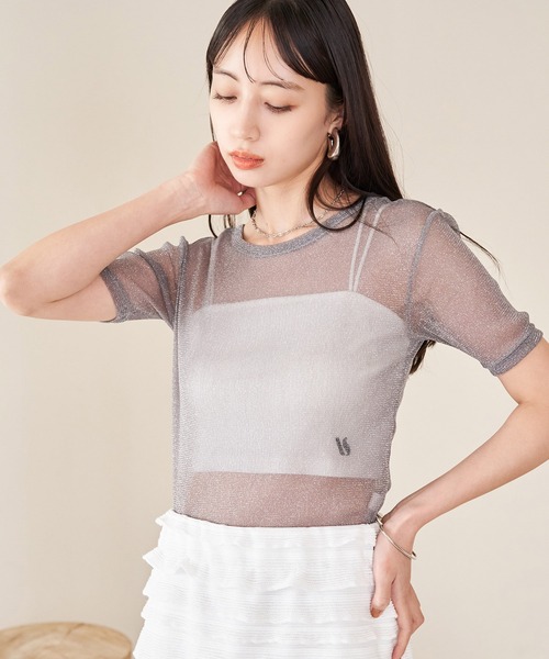 VIS(ビス)の「【洗える】シアーラメレイヤードTシャツ(Tシャツ/カットソー・レディース・グレー/ブラック/ピンク系その他2/オフホワイト・FREE)」の14枚目の写真