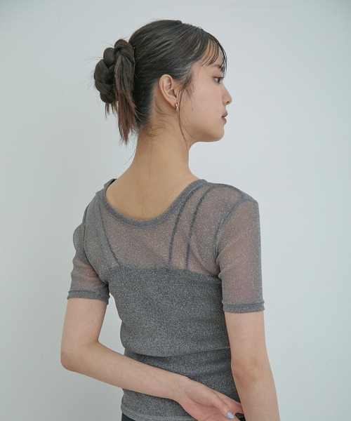 VIS(ビス)の「【洗える】シアーラメレイヤードTシャツ(Tシャツ/カットソー・レディース・グレー/ブラック/ピンク系その他2/オフホワイト・FREE)」の21枚目の写真