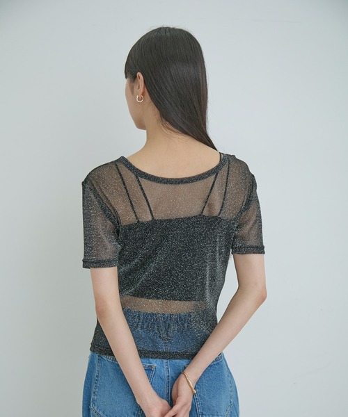 VIS(ビス)の「【洗える】シアーラメレイヤードTシャツ(Tシャツ/カットソー・レディース・グレー/ブラック/ピンク系その他2/オフホワイト・FREE)」の19枚目の写真