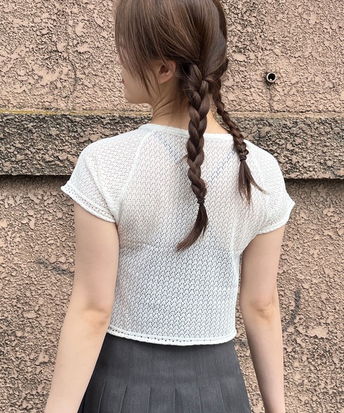 GLAMOROUS JANE(グラマラスジェーン)の「レースアップリボン半袖ニットトップス(ニット/セーター・レディース・ホワイト/ブラック/ベージュ・FREE)」の10枚目の写真