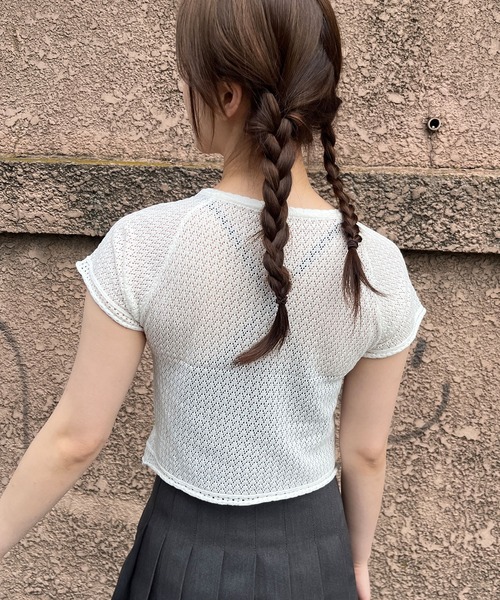 GLAMOROUS JANE(グラマラスジェーン)の「レースアップリボン半袖ニットトップス(ニット/セーター・レディース・ホワイト/ブラック/ベージュ・FREE)」の12枚目の写真