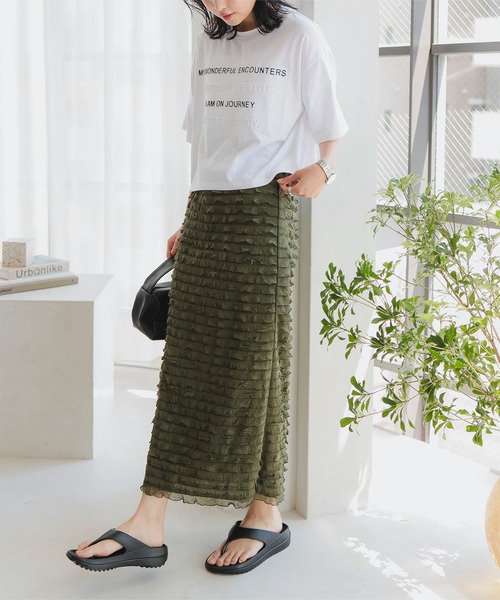KOBE LETTUCE(コウベレタス)の「シアーティアードフリルタイトスカート(スカート・レディース・カーキ/ブラック/オフホワイト・M)」の8枚目の写真