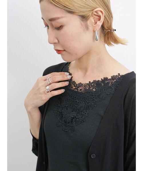 Samansa Mos2 blue（サマンサモスモスブルー）の「前後2wayモチーフレースタンク（Tシャツ/カットソー・レディース・ブラック/オフホワイト/キナリ・F）」の4枚目の写真