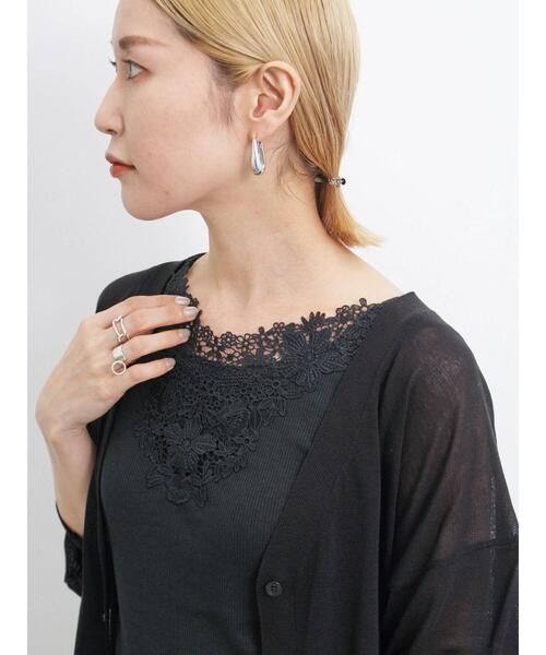 Samansa Mos2 blue（サマンサモスモスブルー）の「前後2wayモチーフレースタンク（Tシャツ/カットソー・レディース・ブラック/オフホワイト/キナリ・F）」の11枚目の写真