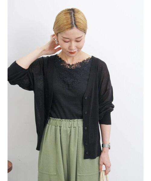 Samansa Mos2 blue（サマンサモスモスブルー）の「前後2wayモチーフレースタンク（Tシャツ/カットソー・レディース・ブラック/オフホワイト/キナリ・F）」の12枚目の写真