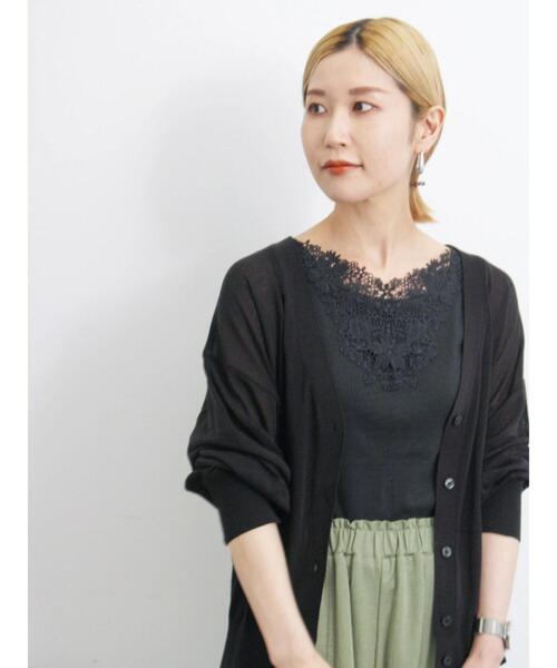 Samansa Mos2 blue（サマンサモスモスブルー）の「前後2wayモチーフレースタンク（Tシャツ/カットソー・レディース・ブラック/オフホワイト/キナリ・F）」の13枚目の写真