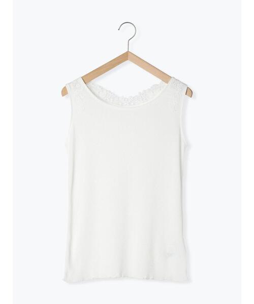 Samansa Mos2 blue（サマンサモスモスブルー）の「前後2wayモチーフレースタンク（Tシャツ/カットソー・レディース・ブラック/オフホワイト/キナリ・F）」の16枚目の写真