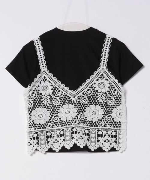 セール】レイヤード 重ね着 半袖 Tシャツ レース ベスト 韓国
