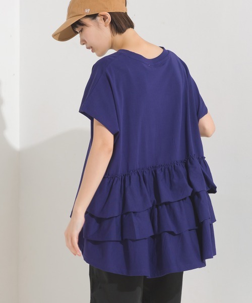 OMNES(オムネス)の「バイオポリウォッシュバッグフリルプルオーバーTシャツ(Tシャツ/カットソー・レディース・ブラック/ホワイト/ピンク/ネイビー/グレー・FREE)」の4枚目の写真