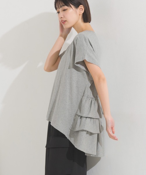 OMNES(オムネス)の「バイオポリウォッシュバッグフリルプルオーバーTシャツ(Tシャツ/カットソー・レディース・ブラック/ホワイト/ピンク/ネイビー/グレー・FREE)」の3枚目の写真