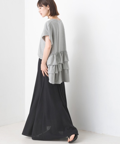 OMNES(オムネス)の「バイオポリウォッシュバッグフリルプルオーバーTシャツ(Tシャツ/カットソー・レディース・ブラック/ホワイト/ピンク/ネイビー/グレー・FREE)」の14枚目の写真