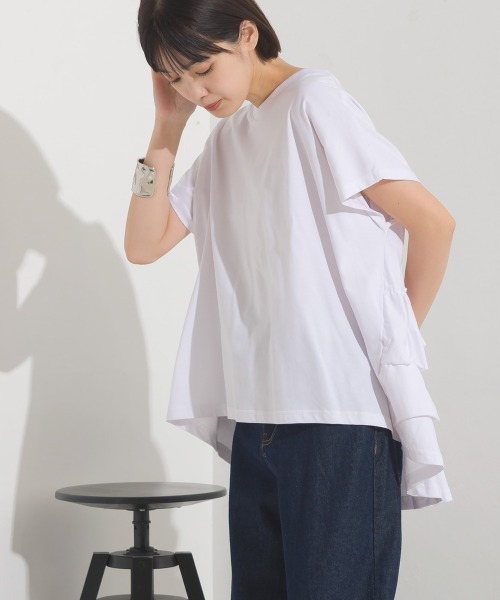 OMNES(オムネス)の「バイオポリウォッシュバッグフリルプルオーバーTシャツ(Tシャツ/カットソー・レディース・ブラック/ホワイト/ピンク/ネイビー/グレー・FREE)」の15枚目の写真