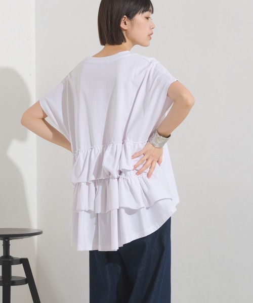OMNES(オムネス)の「バイオポリウォッシュバッグフリルプルオーバーTシャツ(Tシャツ/カットソー・レディース・ブラック/ホワイト/ピンク/ネイビー/グレー・FREE)」の16枚目の写真